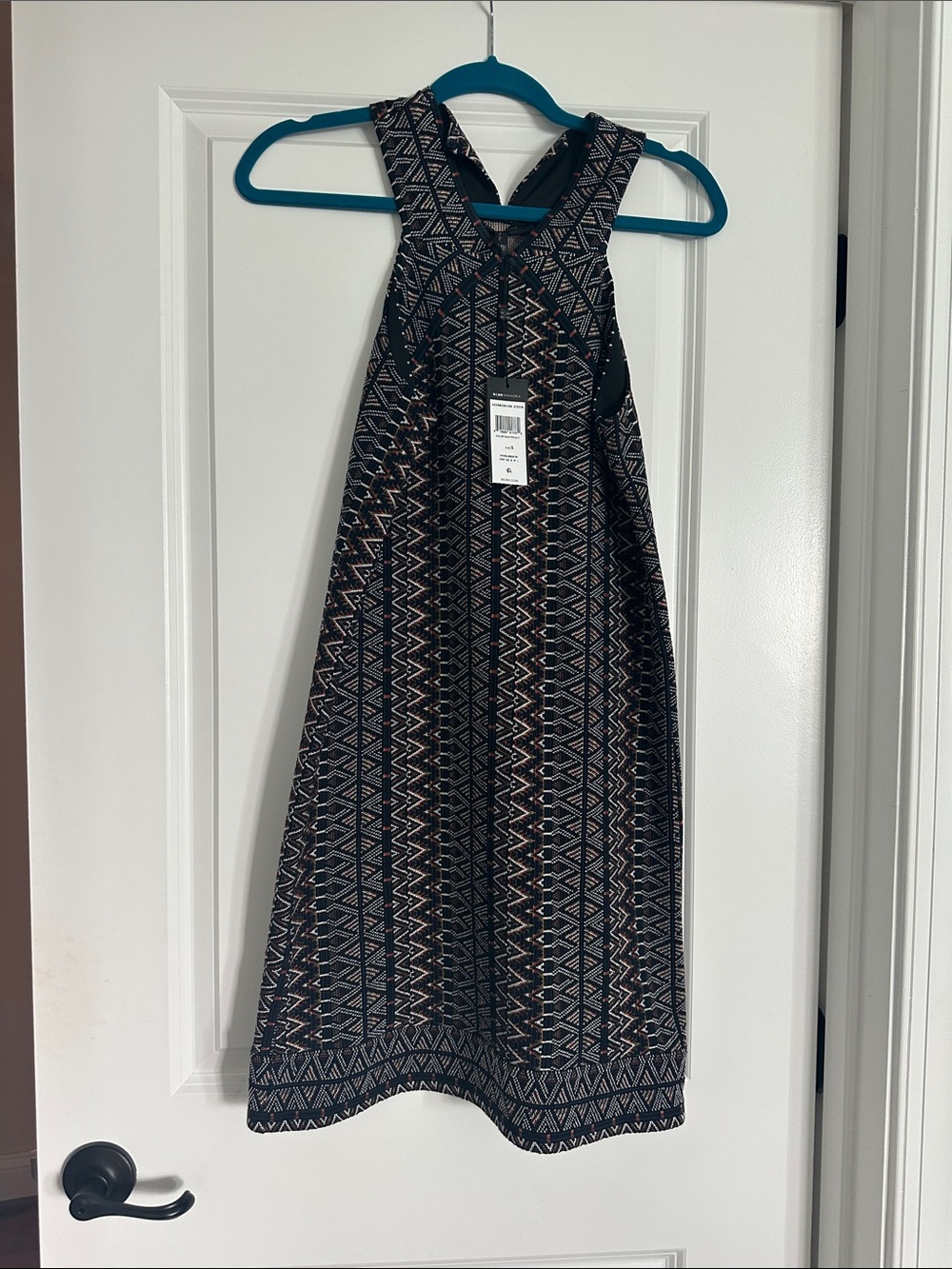 BCBGMaxAzria size small Black Halter Dress with Pink and Cream Accents